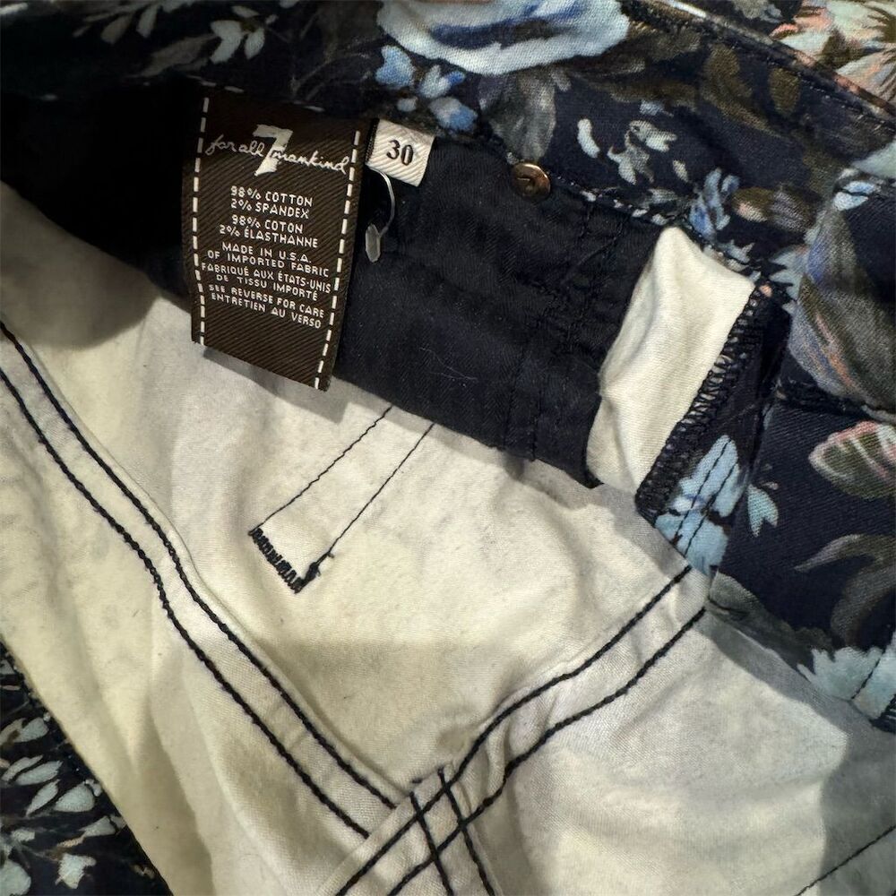 7 For All Mankind Women's Floral Print Skinny Ankle Jeans Blue Size 30 - Picture 3 of 3